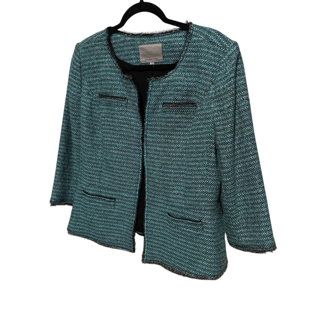Classiques Entier Blue and Green Blazer Open Front Collarless Design